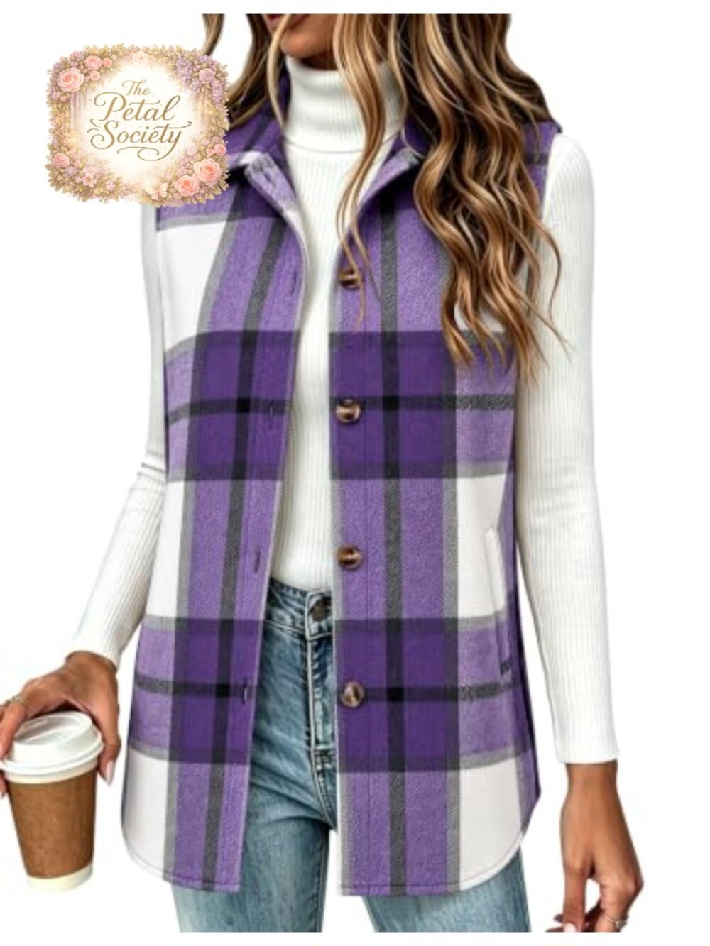 Women's Plaid Flannel Vest Sleeveless Button Down Workwear